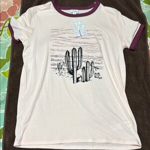 LuLaRoe Cream and Purple Cactus Tee